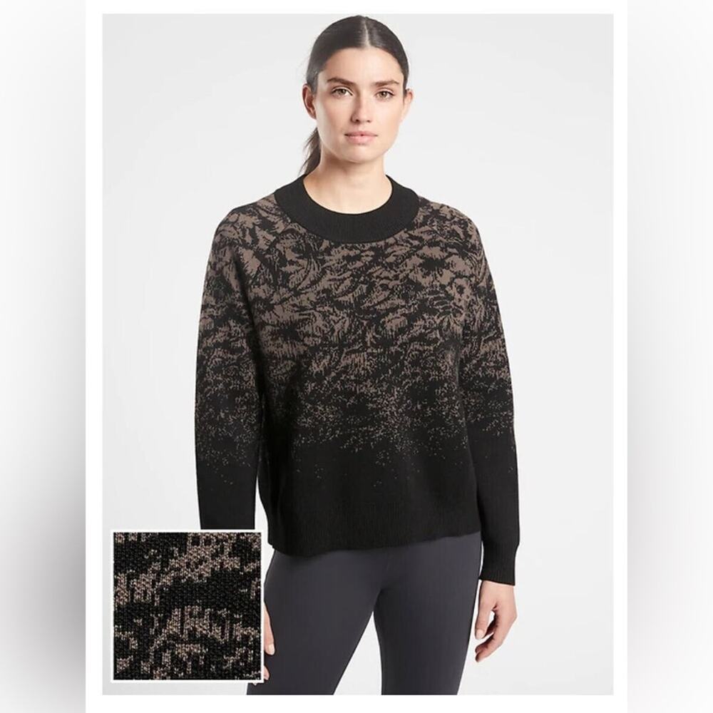 Athleta Women Jacquard Crew Sweater Frosted Floral Charcoal Grey Size XXS